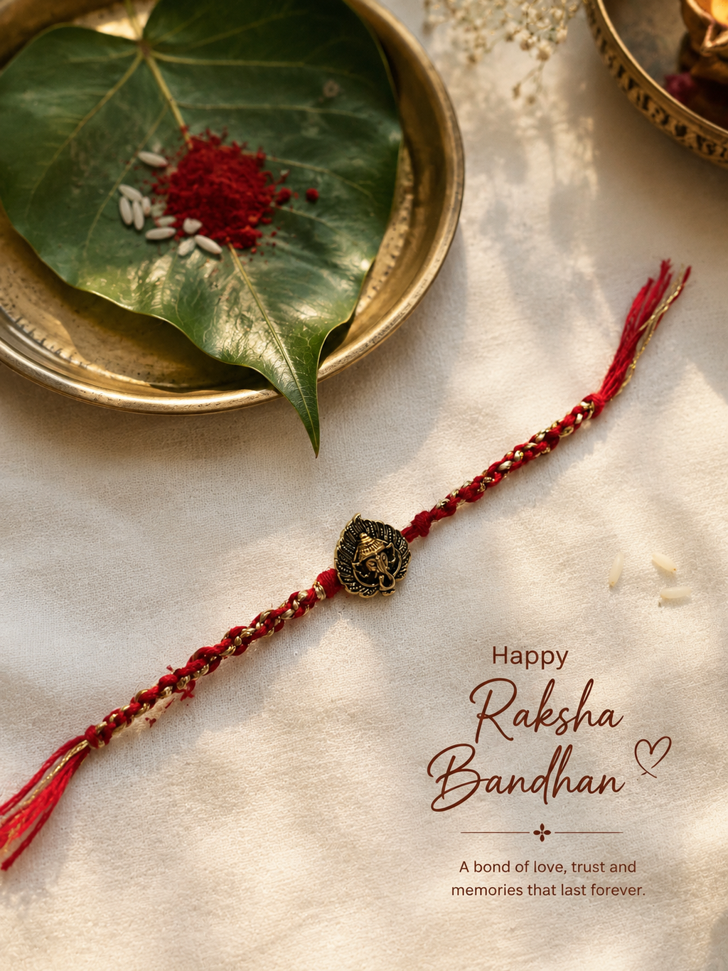 Ganesha with Leaf Rakhi Charm Metal Gold - TypeA - 1 Pcs