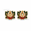 Green Lotus Meenakari Pink Leaf Gold Charm(CK033) - 2 Pcs