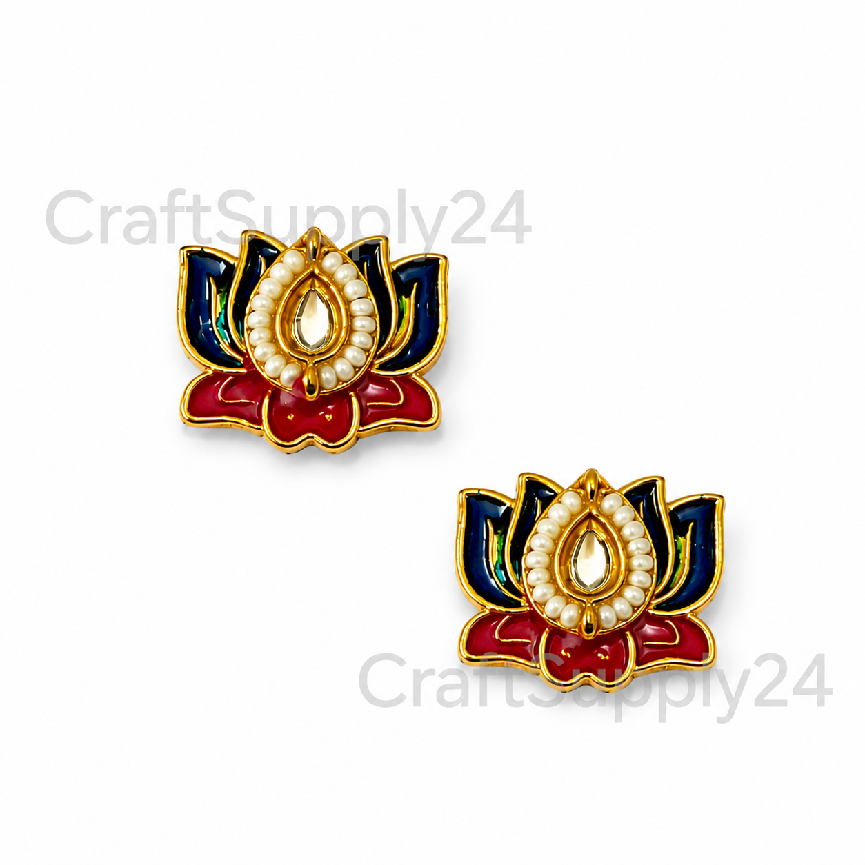 Blue Lotus Meenakari Pink Leaf Gold Charm(CK021) - 2 Pcs