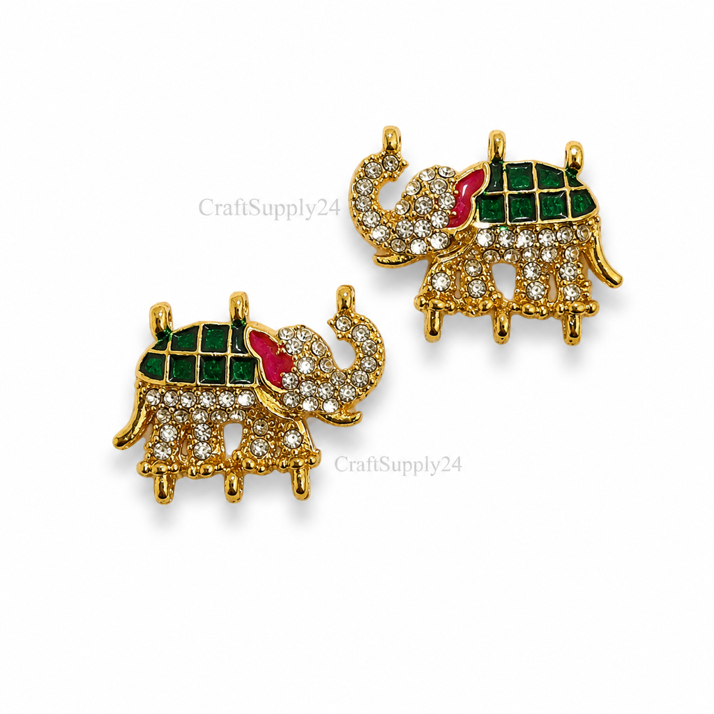 Green & Pink Elephant Meenakari with dimond Charm(CK023) - 2 Pcs