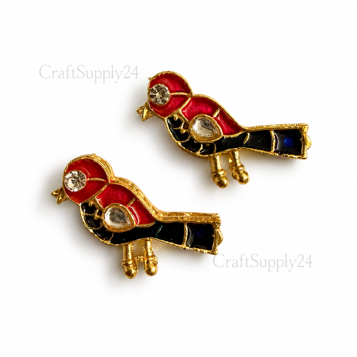 Blue Pink Bird Meenakari Gold Charm(CK024) - 2 Pcs