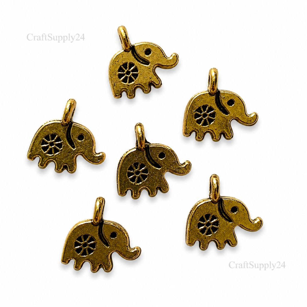 Elephant -Metal Gold Charm (CK047) - 6 Pcs