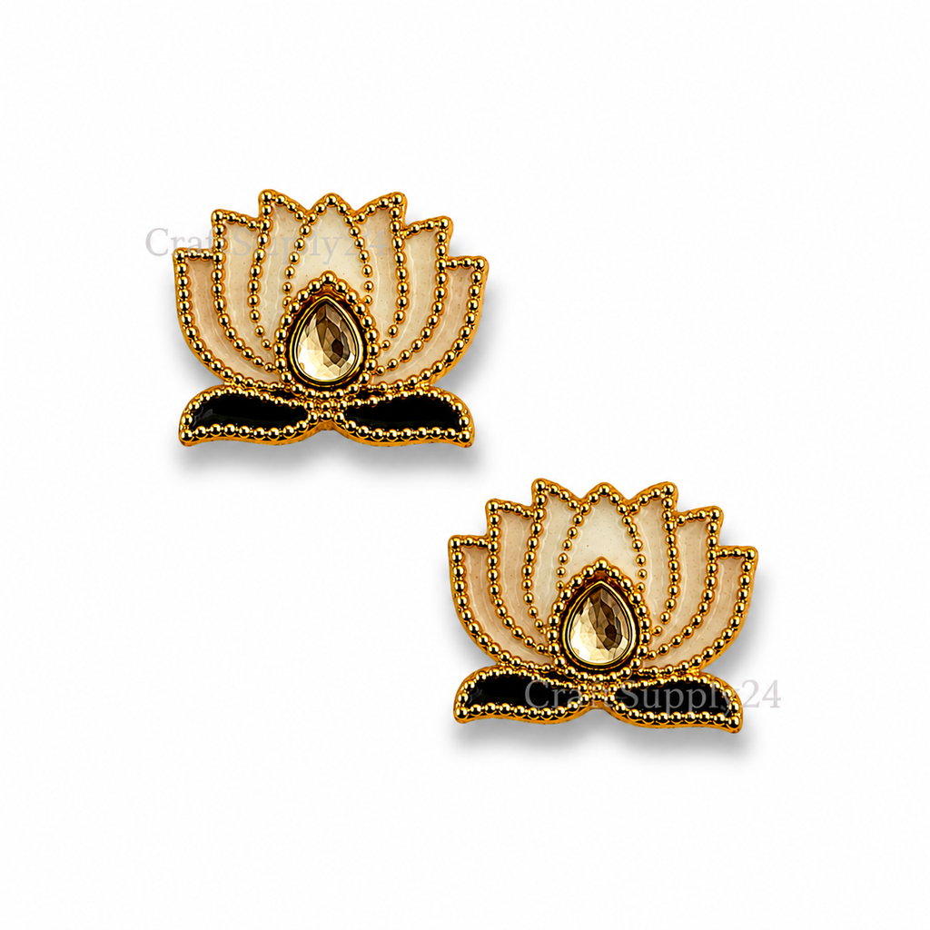 White Lotus Meenakari Green Leaf Charm(CK022) - 2 Pcs