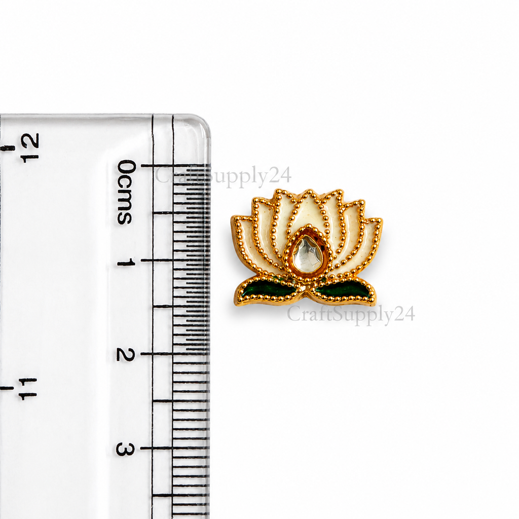 White Lotus Meenakari Green Leaf Charm(CK022) - 2 Pcs