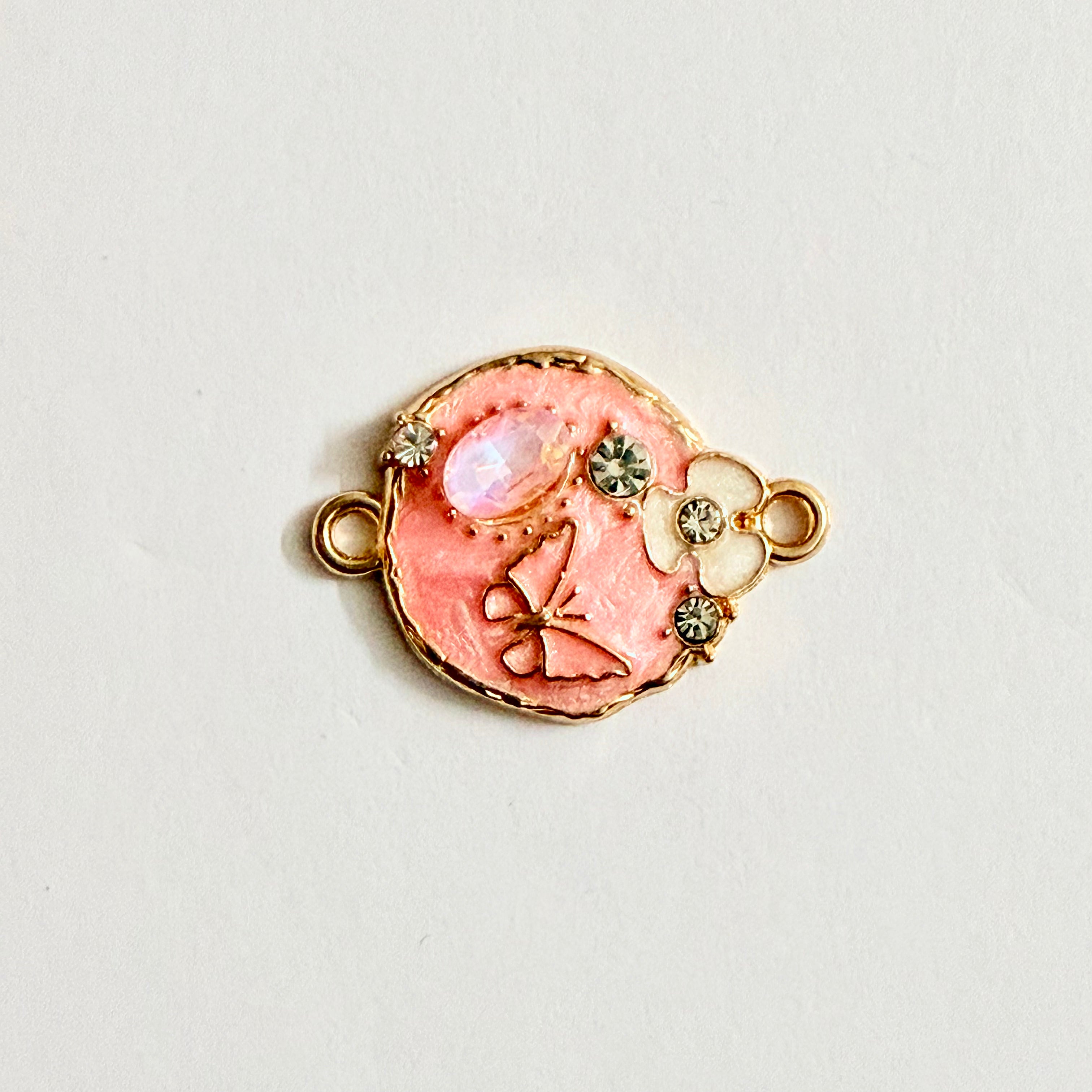 Pink Butterfly Enamel Rakhi Charm(CK028) - 1 Pcs