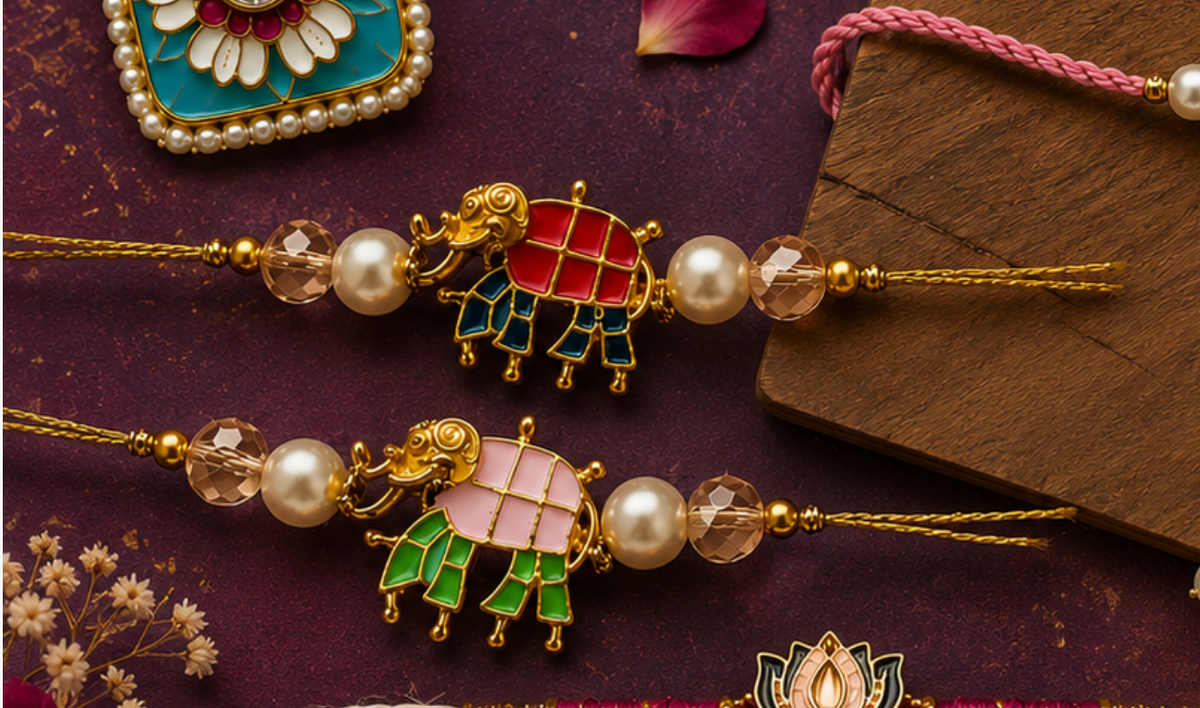 Green & Pink Elephant Meenakari with dimond Charm - 2 Pcs