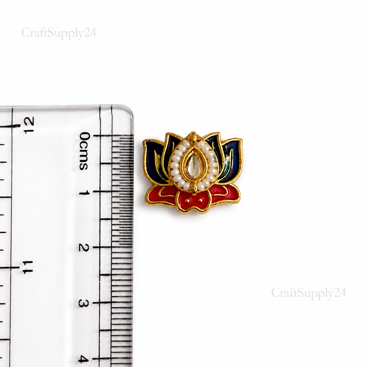 Blue Lotus Meenakari Pink Leaf Gold Charm(CK021) - 2 Pcs